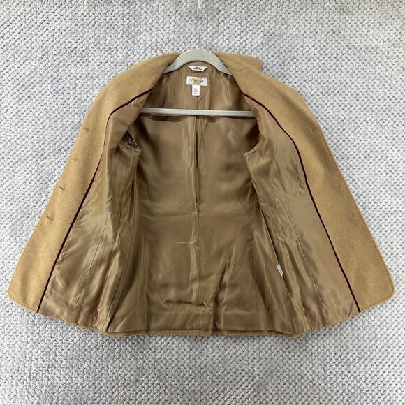 VTG Talbots Coat Women 2P Tan Camel Hair Jacket Blazer Lined Shoulder Pad Pocket - Picture 4 of 13
